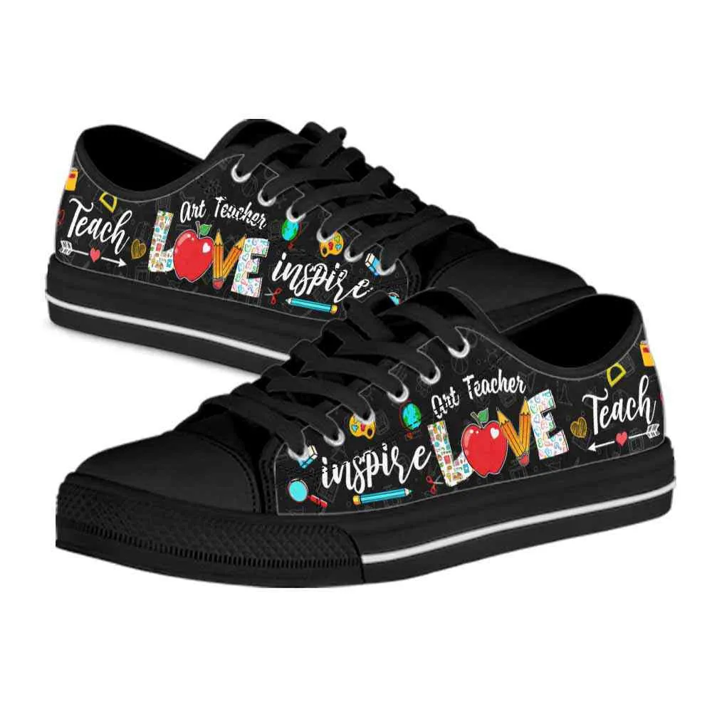 School Art Teacher Apple Teach Love Inspire Low Top Shoes, Teacher Shoes, Low Top Sneakers