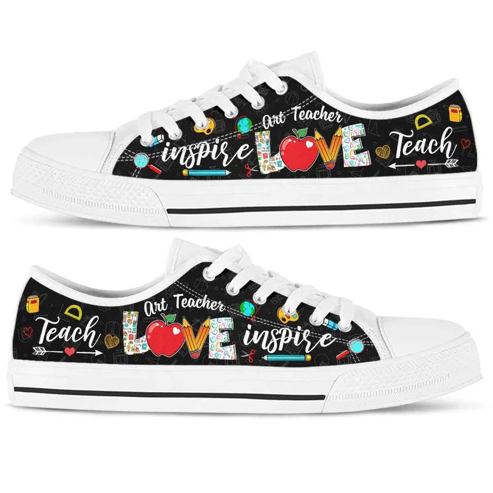 School Art Teacher Apple Teach Love Inspire Low Top Shoes, Teacher Shoes, Low Top Sneakers