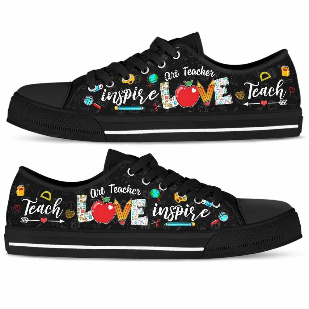 School Art Teacher Apple Teach Love Inspire Low Top Shoes, Teacher Shoes, Low Top Sneakers