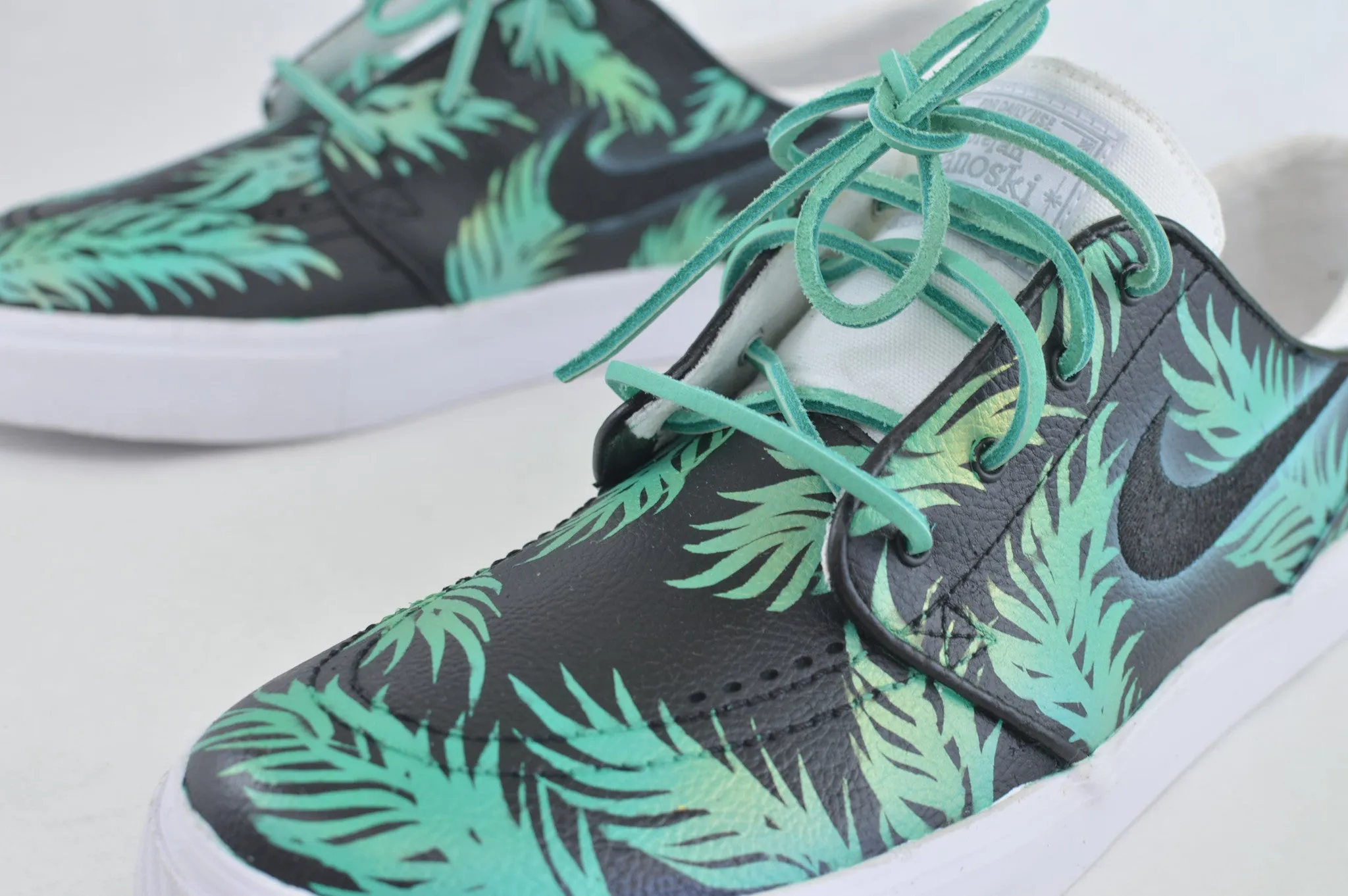 Sea Foam Green & Gold Tropical Floral Nike SB Stefan Janoski - Custom Hand Painted