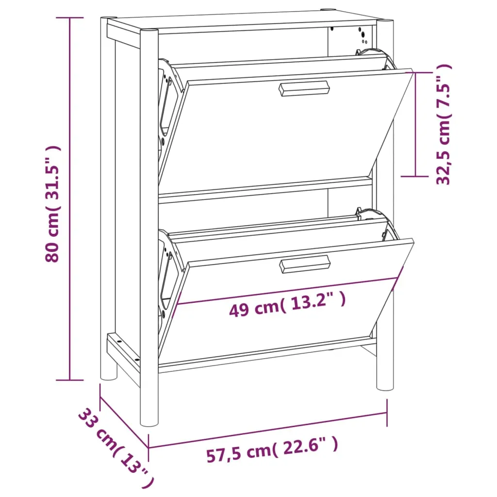 Shoe Cabinet Black 57.5x33x80 cm Engineered Wood