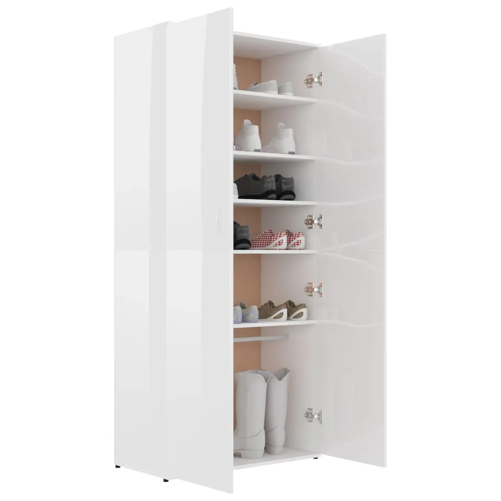 Shoe Cabinet High Gloss White 80x39x178 cm Engineered Wood