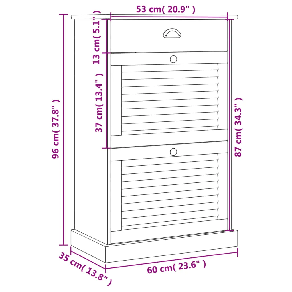 Shoe Cabinet VIGO 60x35x96 cm White Solid Wood Pine