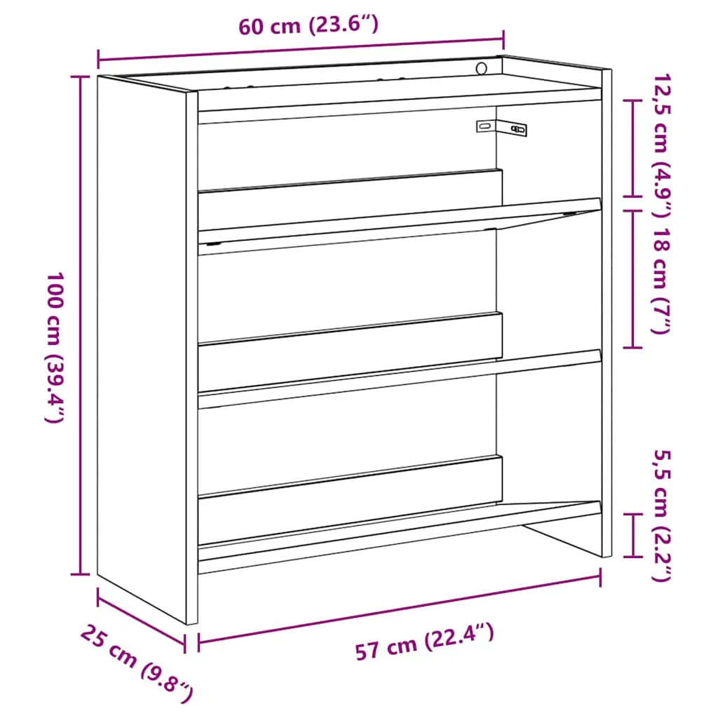 Shoe Rack Black 60x25x62 cm Engineered Wood