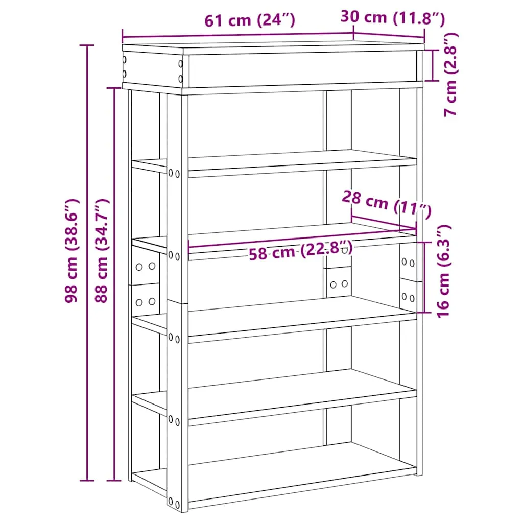 Shoe Rack Brown Oak 60x30x98 cm Engineered Wood