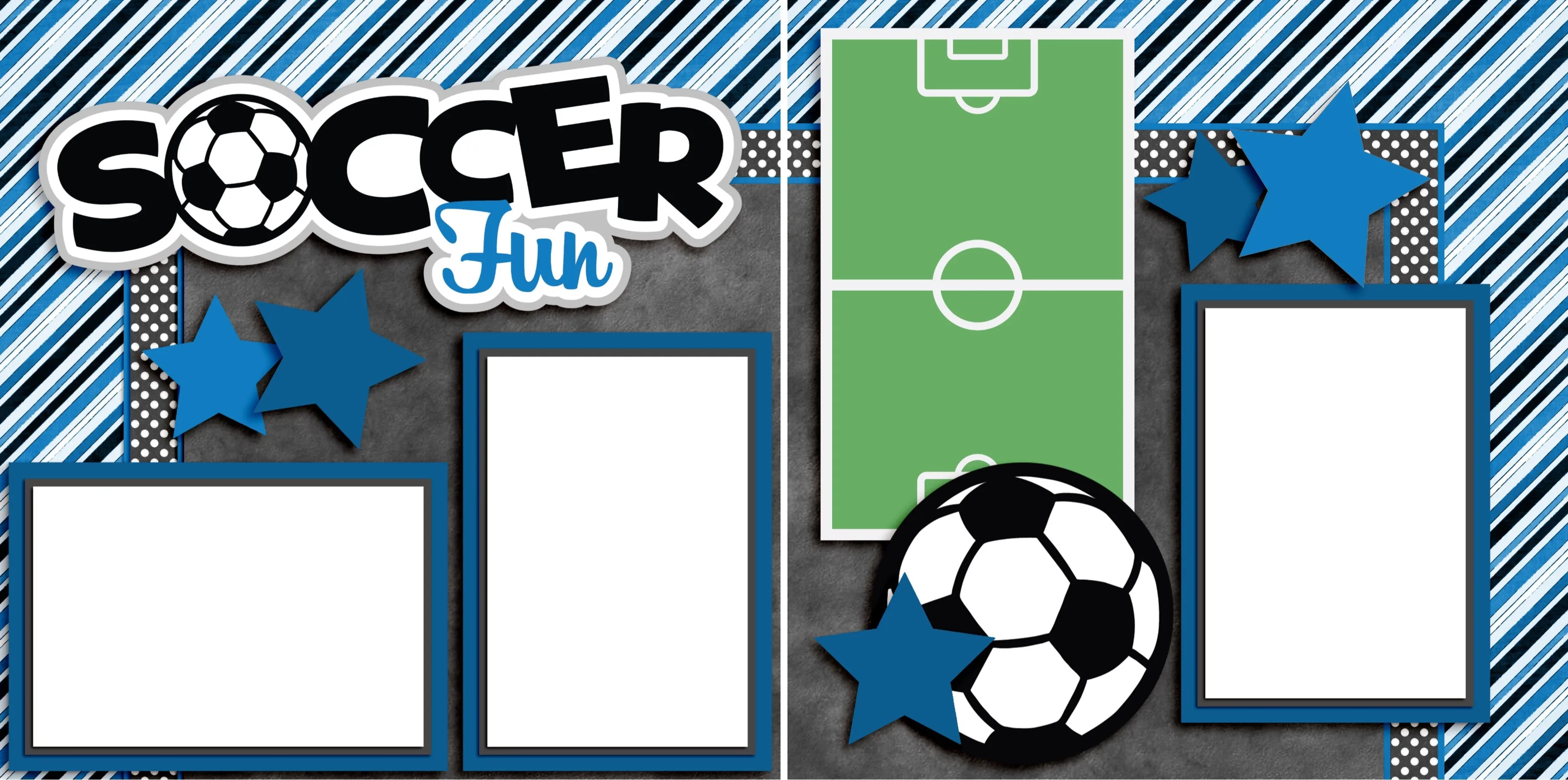 Soccer Fun Blue - Digital Scrapbook Pages - INSTANT DOWNLOAD