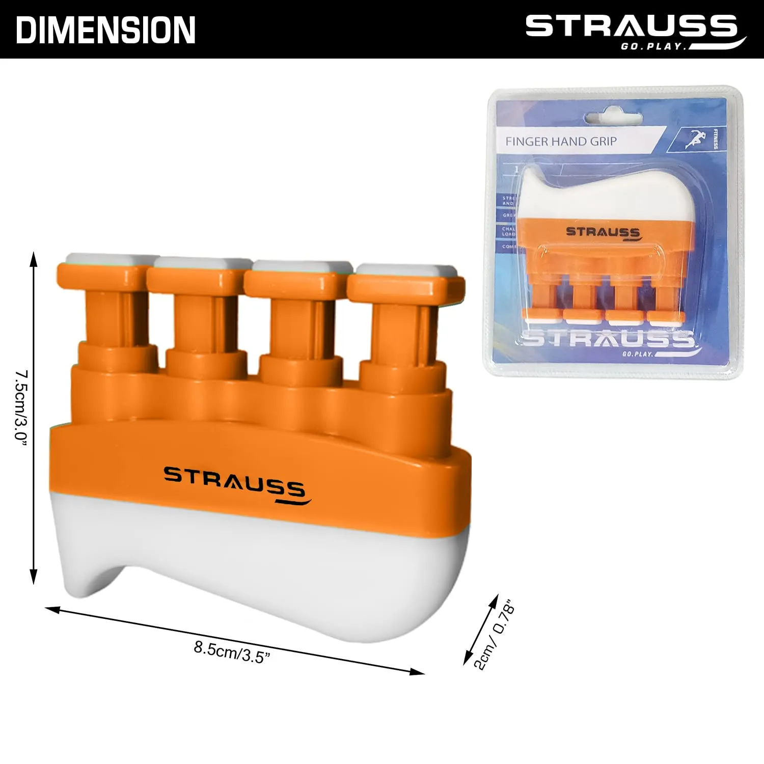 Strauss Adjustable Square Finger Hand Grip | Grip Strength Trainer & Finger Strengthener | Veins Strengthener & Forearm Grip Resistance Trainer | Hand Gripper for Men and Women,(Orange)