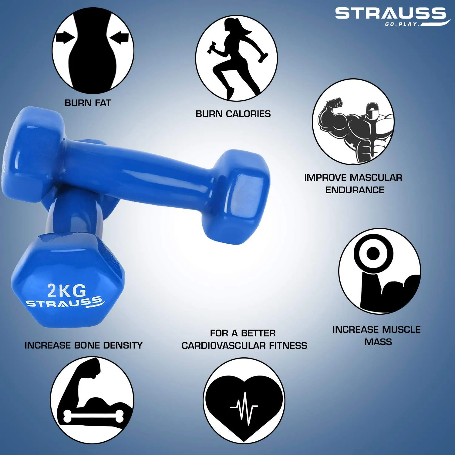 Strauss Aerobic Stepper, (Black/Grey) and Vinyl Dumbbell, 2 KG X 2, (Blue)