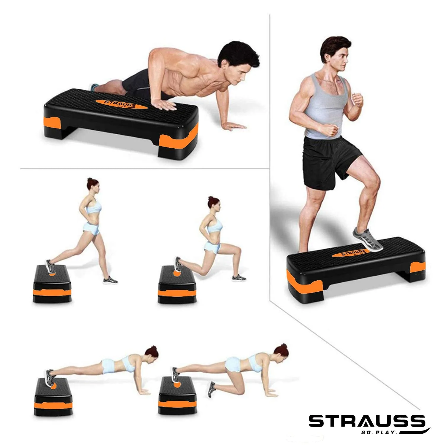 Strauss Aerobic Stepper with Rope, (Orange)