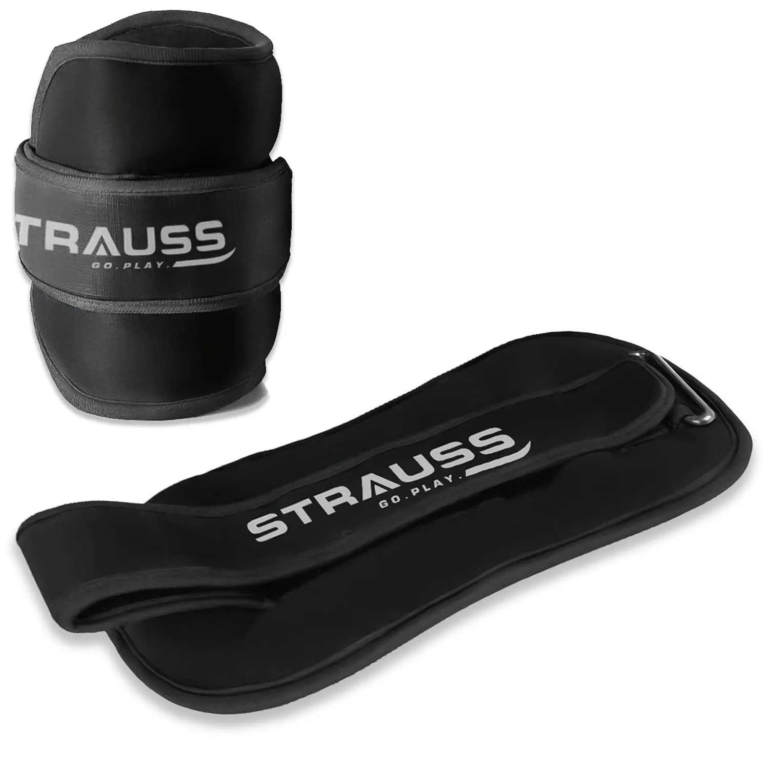 Strauss Round Shape Adjustable Ankle Weight/Wrist Weights 2.5 KG X 2 | Ideal for Walking, Running, Jogging, Cycling, Gym, Workout & Strength Training | Easy to Use on Ankle, Wrist, Leg, (Black)