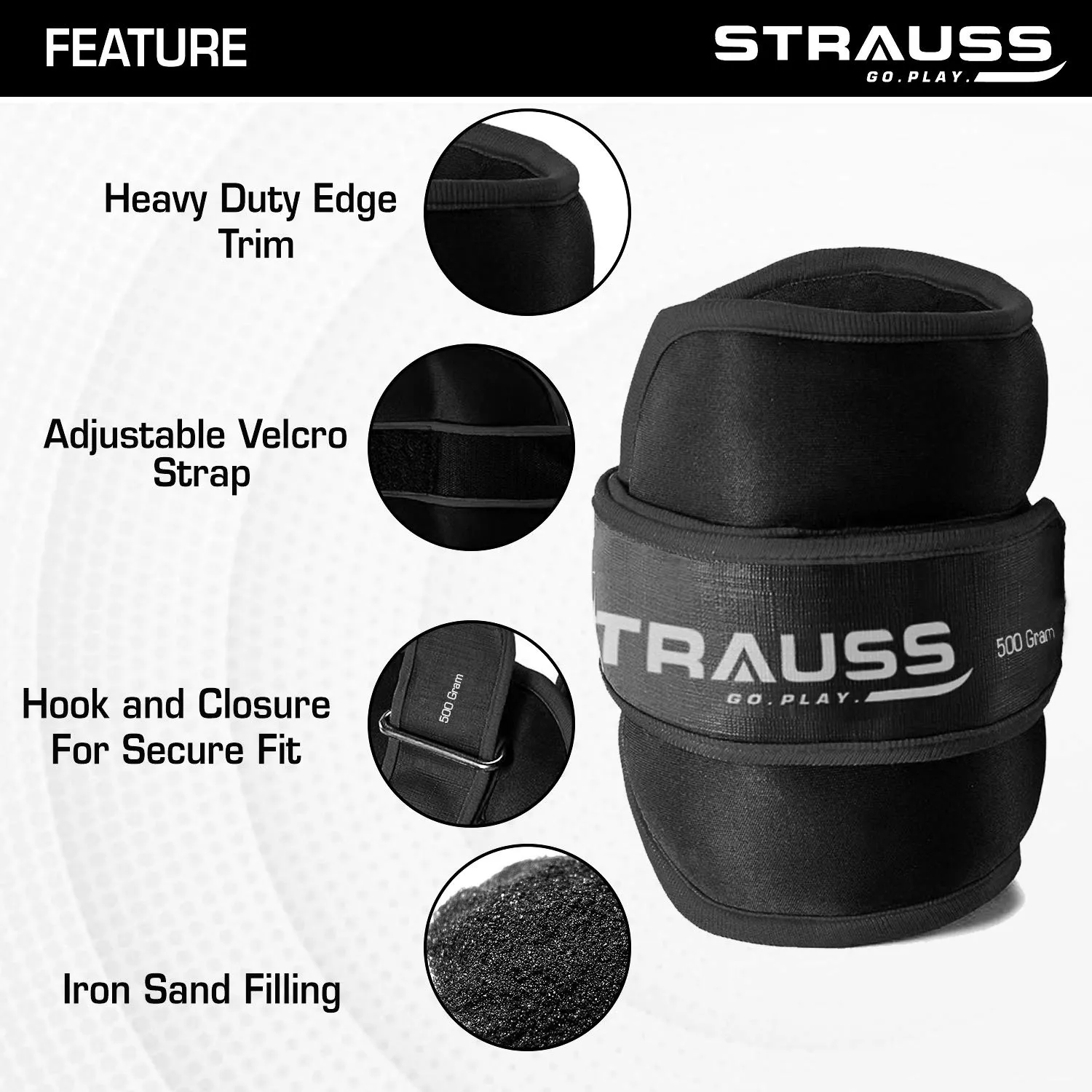 Strauss Round Shape Adjustable Ankle Weight/Wrist Weights 2.5 KG X 2 | Ideal for Walking, Running, Jogging, Cycling, Gym, Workout & Strength Training | Easy to Use on Ankle, Wrist, Leg, (Black)