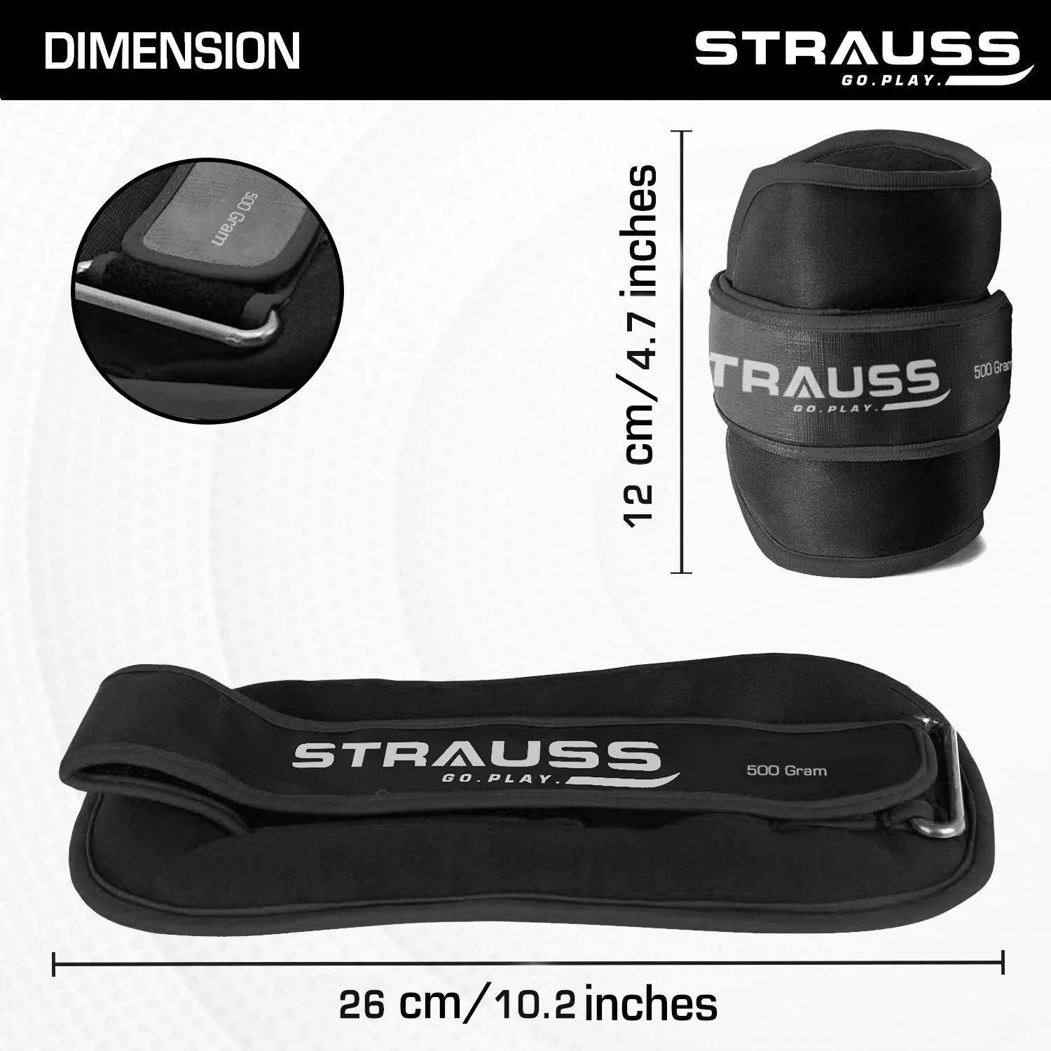 Strauss Round Shape Adjustable Ankle Weight/Wrist Weights 2.5 KG X 2 | Ideal for Walking, Running, Jogging, Cycling, Gym, Workout & Strength Training | Easy to Use on Ankle, Wrist, Leg, (Black)