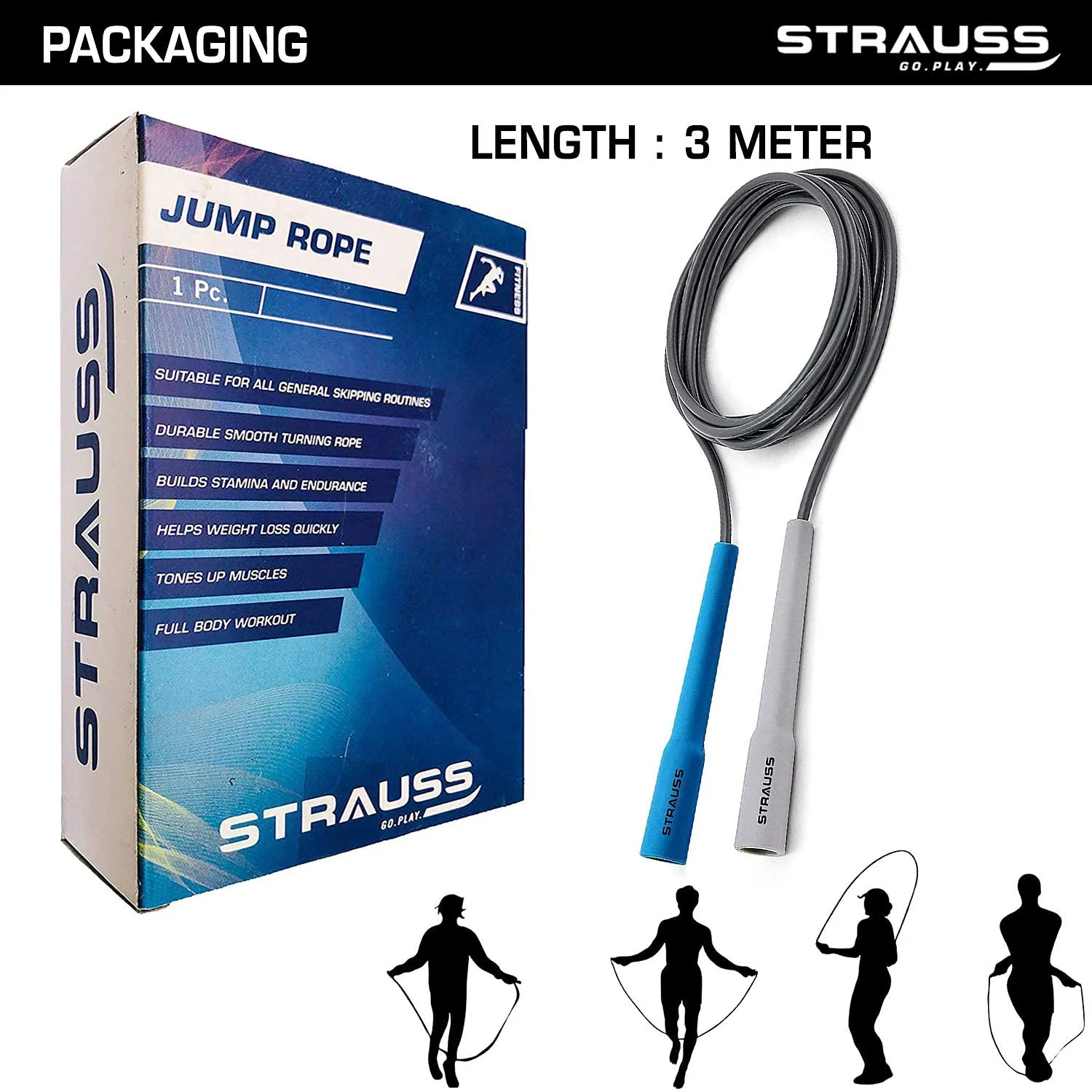 Strauss Skipping Rope, (Grey/Blue)