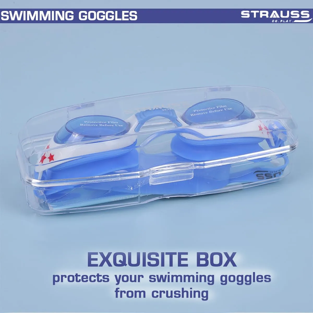 STRAUSS Swimming Goggles | Anti Fog & UV Protection | Swimming Goggles for Kids, Adults | Fully Adjustable Swimming Goggles With A Case Cover,(Sky Blue/Yellow)