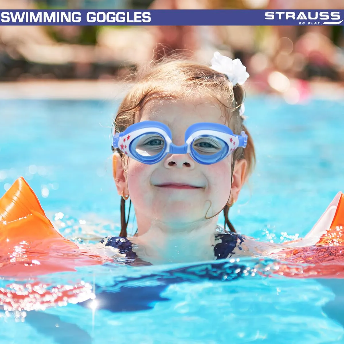 STRAUSS Swimming Goggles | Anti Fog & UV Protection | Swimming Goggles for Kids, Adults | Fully Adjustable Swimming Goggles With A Case Cover,(Sky Blue/Yellow)