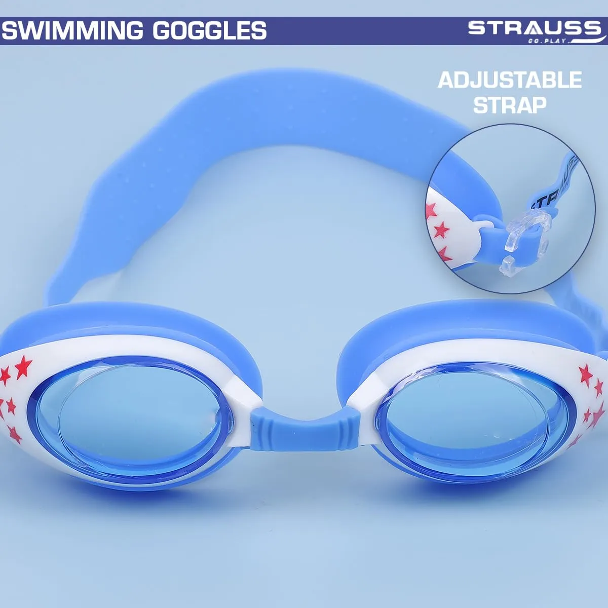 STRAUSS Swimming Goggles | Anti Fog & UV Protection | Swimming Goggles for Kids, Adults | Fully Adjustable Swimming Goggles With A Case Cover,(Sky Blue/Yellow)