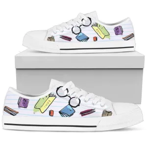 Stylish Women s Low Top Shoe Book Glasses, Canvas Shoes Design, Low Top Sneaker