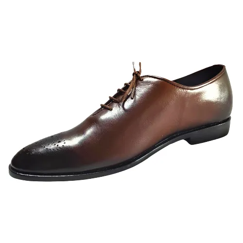 Tailor Made Custom Made Handmade Goodyear Welted Handstitched Hand Dyed Handpainted Dark Brown Shaded Leather Brogue Lace Up Oxford Mens Dress Shoes