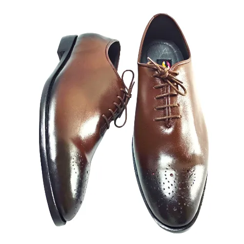 Tailor Made Custom Made Handmade Goodyear Welted Handstitched Hand Dyed Handpainted Dark Brown Shaded Leather Brogue Lace Up Oxford Mens Dress Shoes