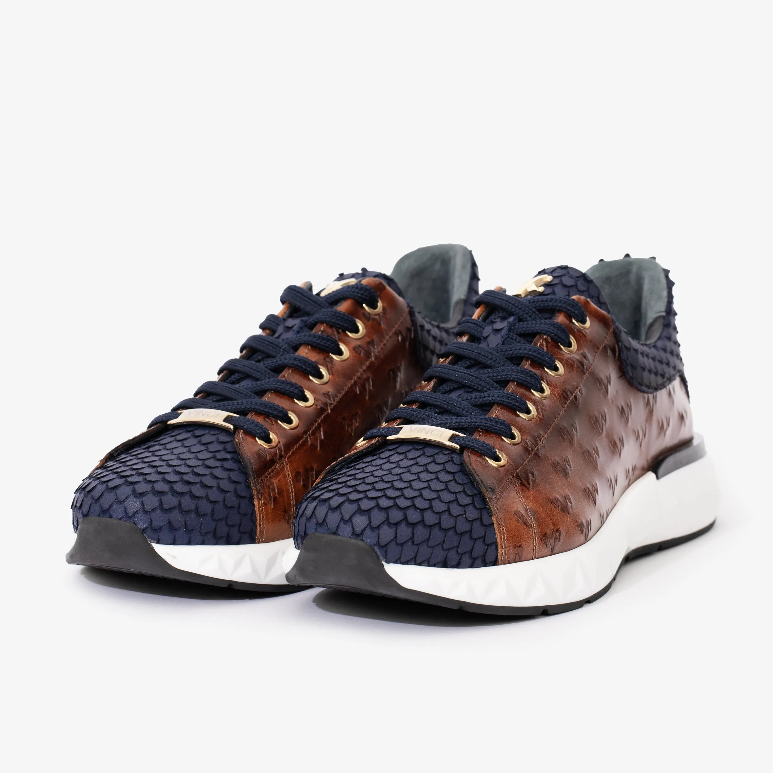 The Caesars Navy & Tan Leather Men Sneaker