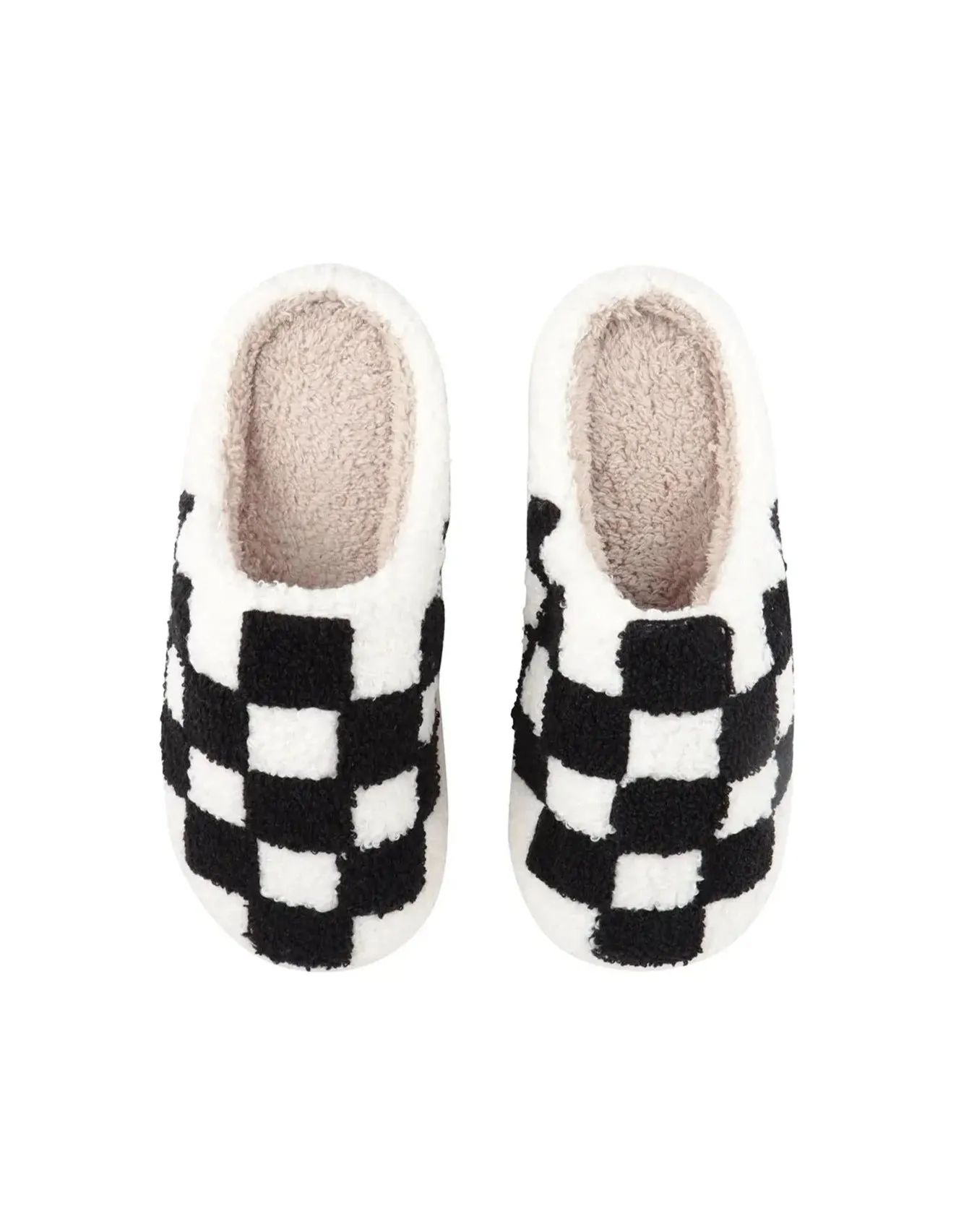 The Fleece Checkered Slippers - Black - GROWN UP