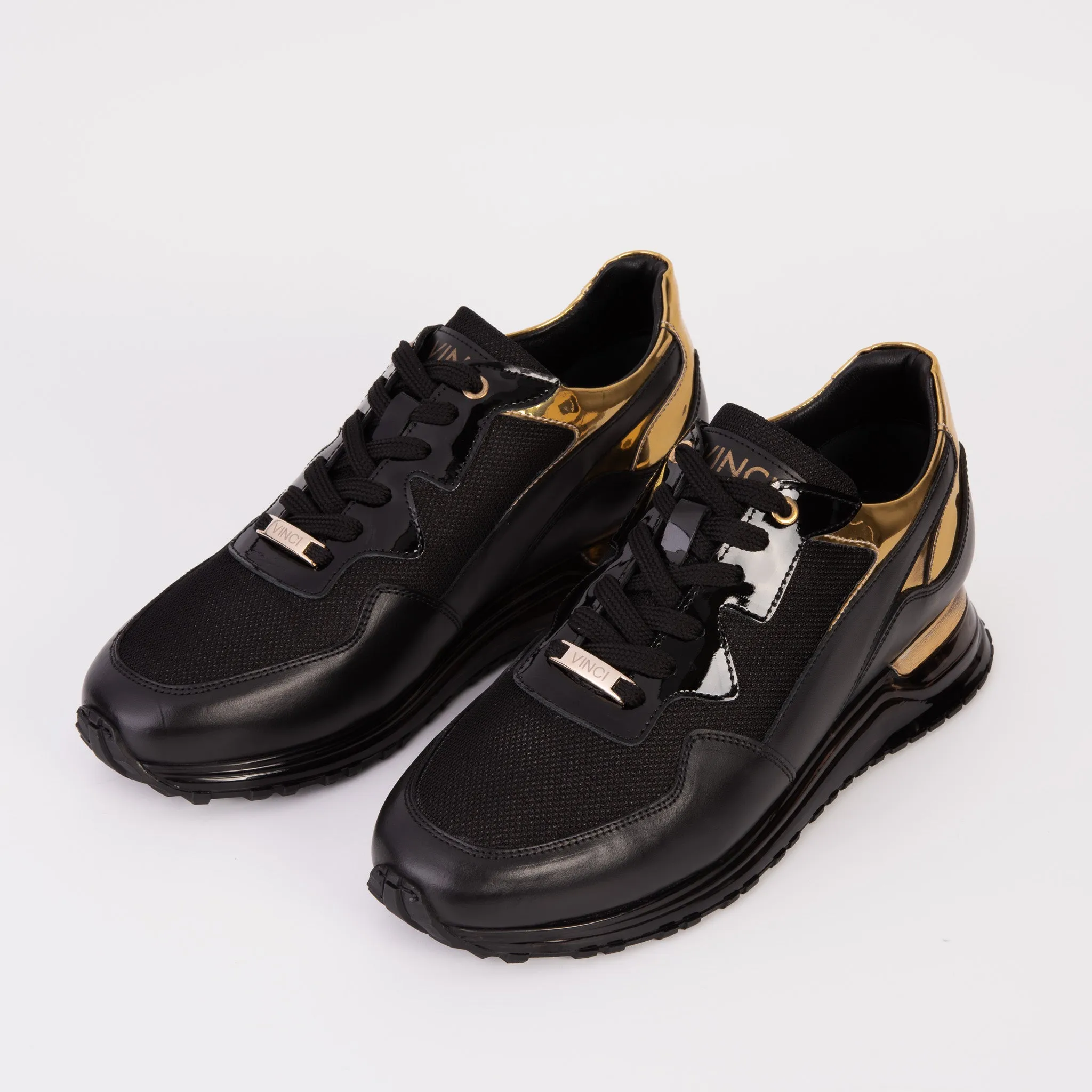 The Rialto Black & Gold Leather Men Sneaker