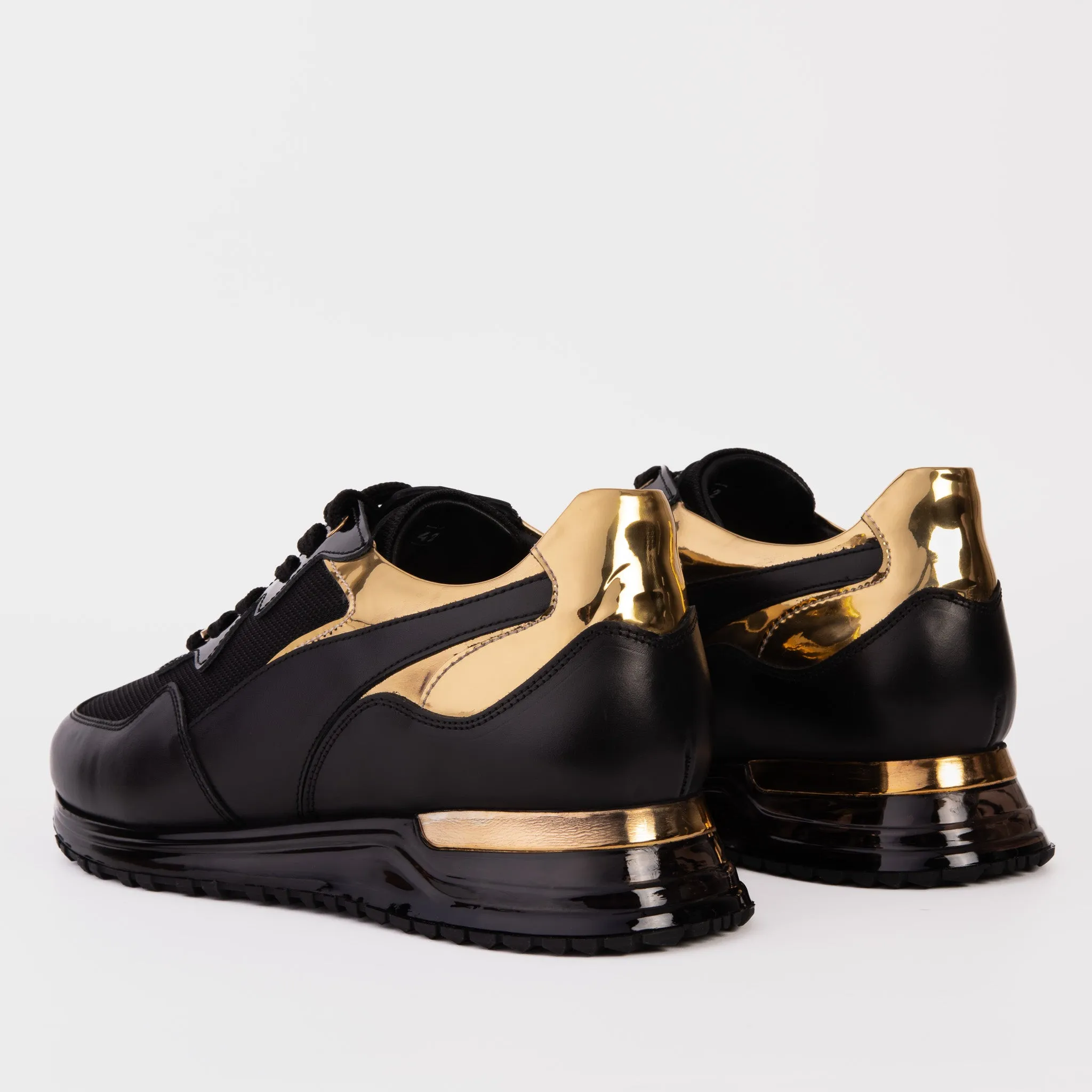 The Rialto Black & Gold Leather Men Sneaker