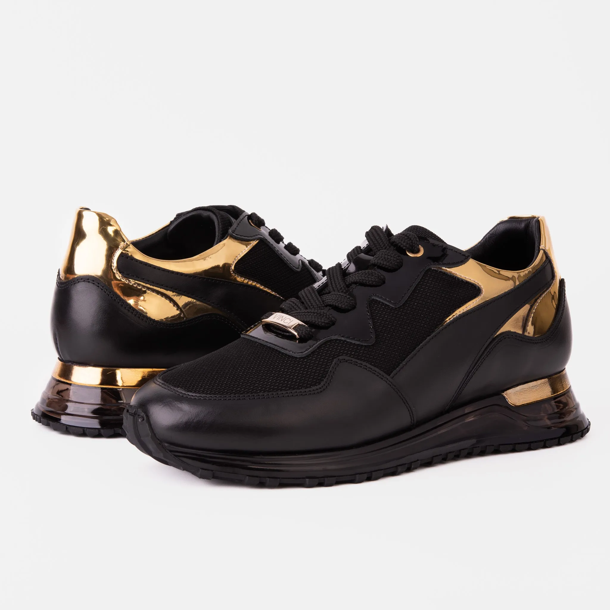 The Rialto Black & Gold Leather Men Sneaker