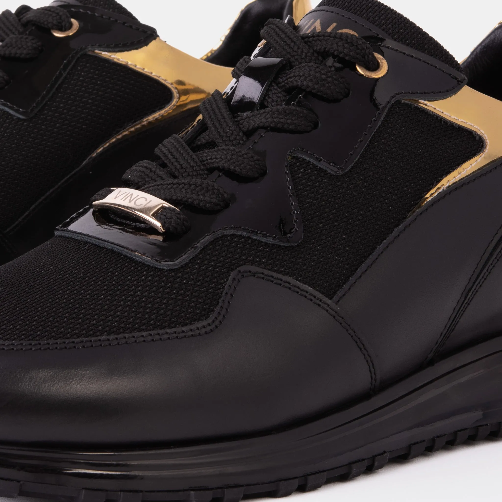 The Rialto Black & Gold Leather Men Sneaker