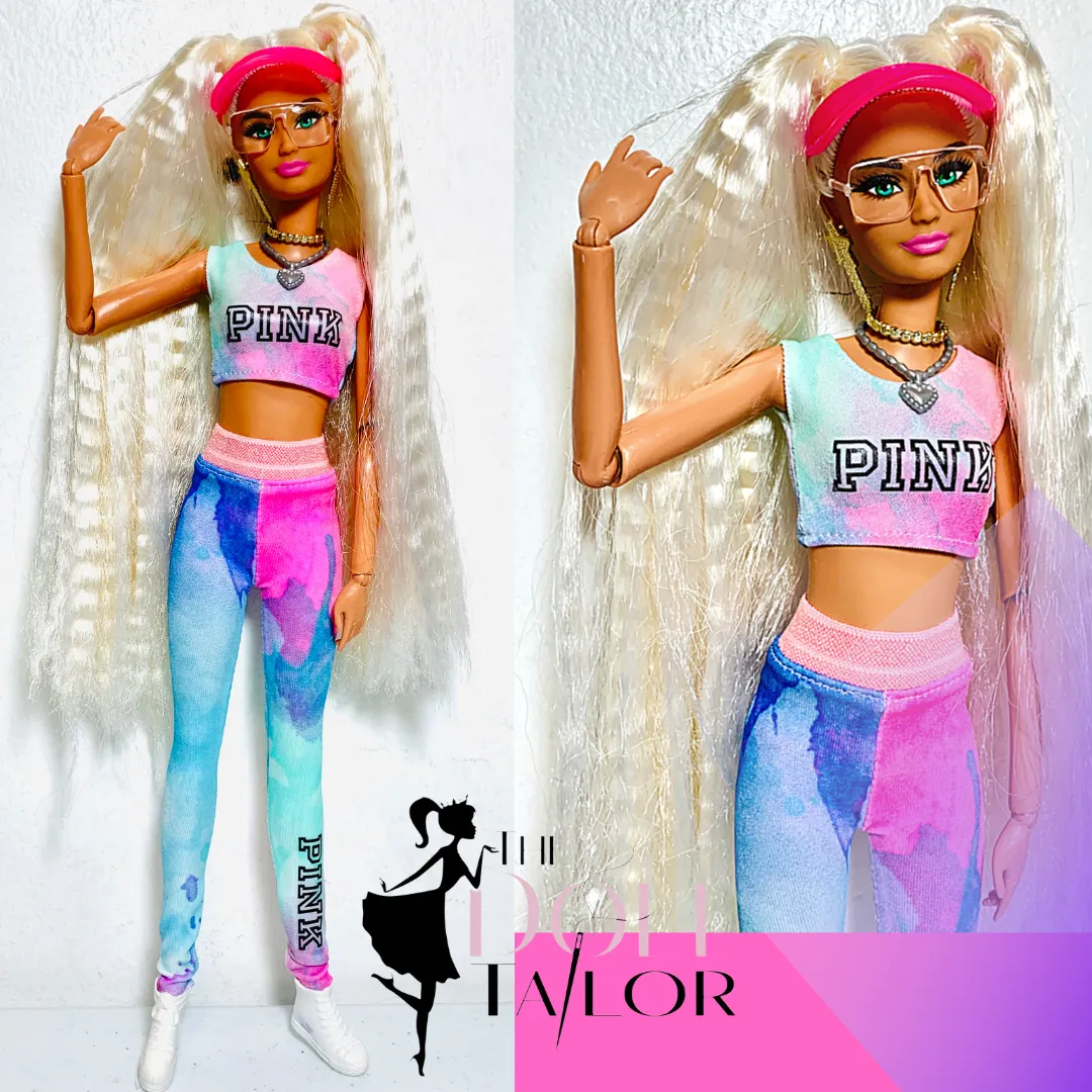 Tie dye leggings and crop top “PINK “logo