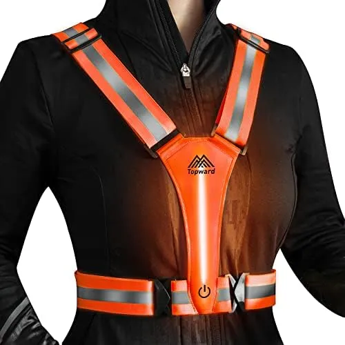 Topward LED Reflective Vest Safety Gear, Light Up Vest for Night Walking Cycling, High Visibility Running Vest with Reflective Strips, USB Rechargeable with Adjustable Waist/Shoulder