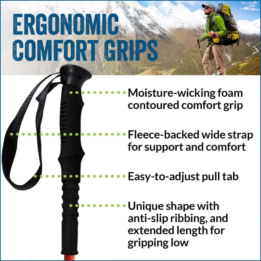 White Birch Design Hiking - Walking Poles 2 pieces adjustable w-flip locks, detachable feet and travel bag - For Heights up to 6’2”