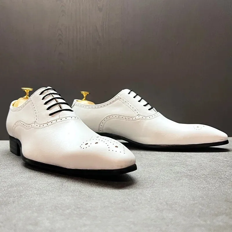 White Color Pointed Toe Oxford Shoes