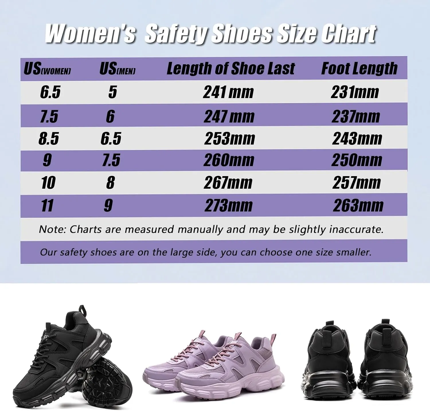 Women Safety Shoes Lightweight Comfortable Non-Slip Steel Toe Shoes