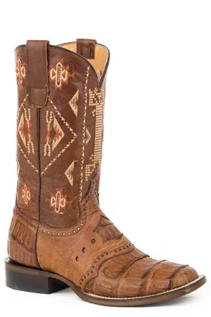 Women's Tan Caiman Belly Tail Broad Square Toe Boots from Roper Footwear