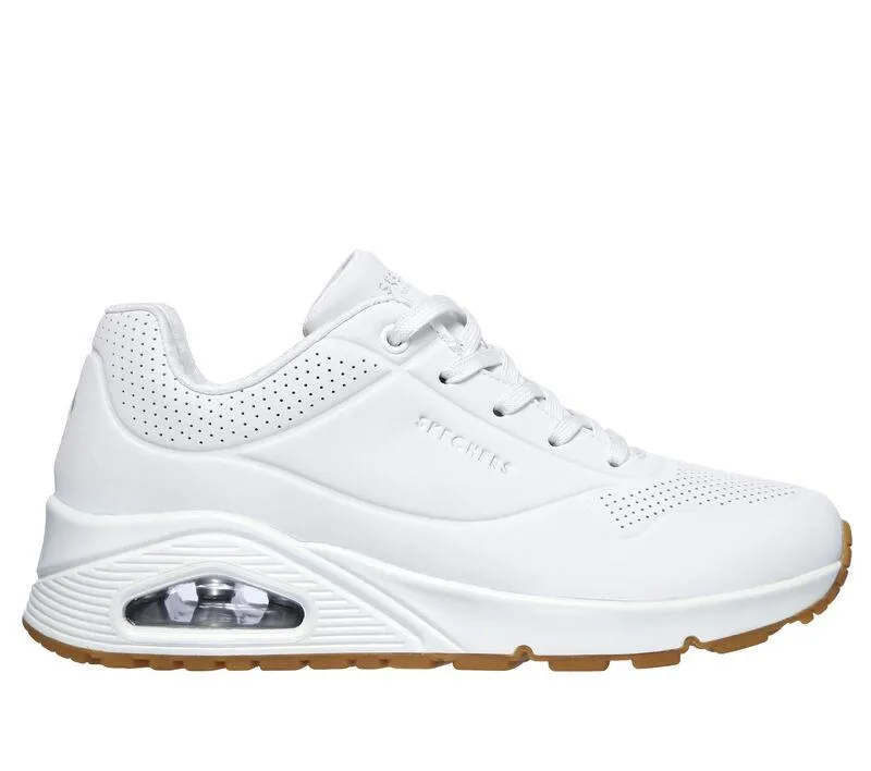 Women's Wide Fit Skechers 73690 Uno Stand On Air Walking Sneakers - White